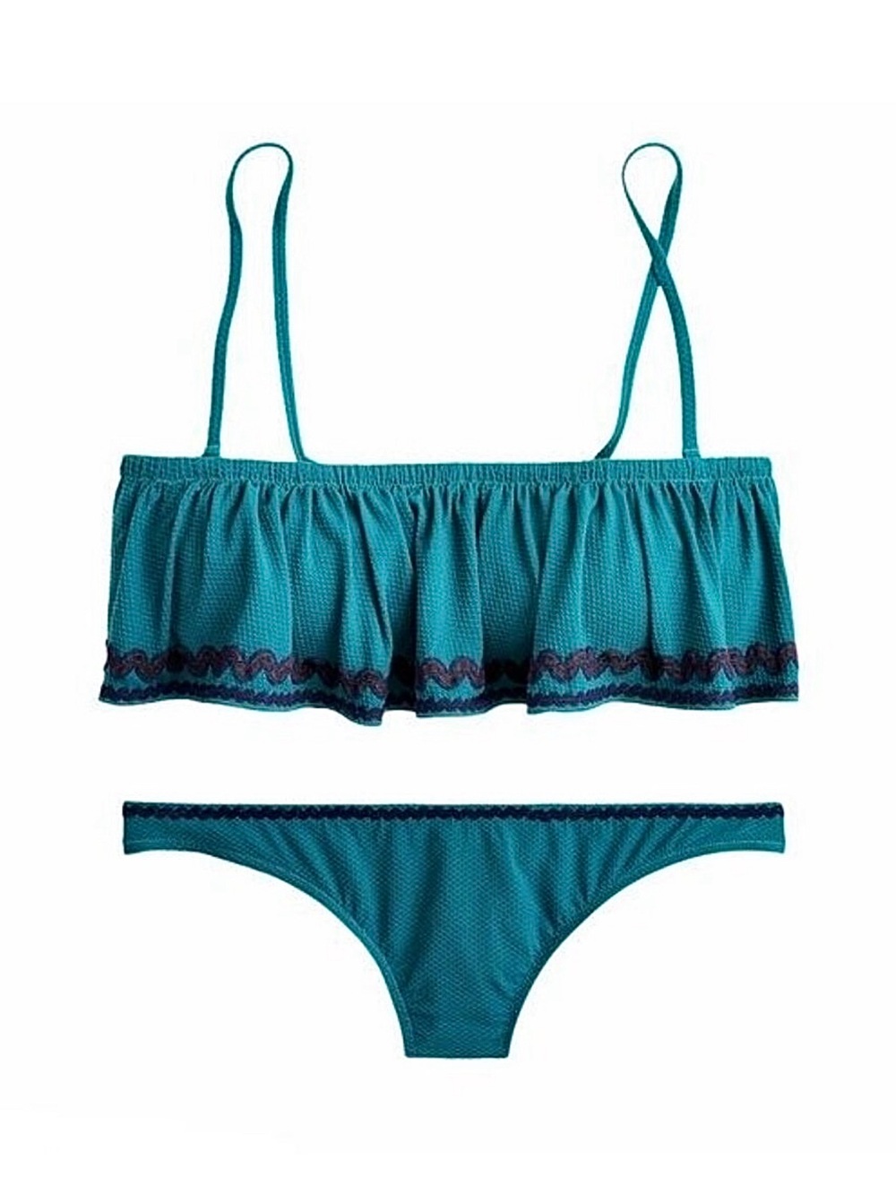 J. Crew Bandeau Ruffle Lowrider Bikini w/ Rickrack, Spicy Jade Size XL NWT
